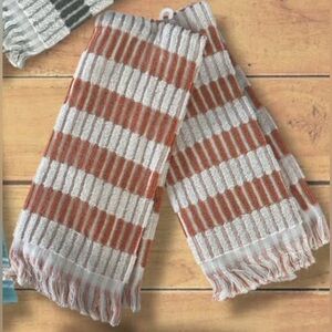 2 Sets Kitchen/Bath/Dish Terry HandTowels Dark Green/White Rust Orange/White